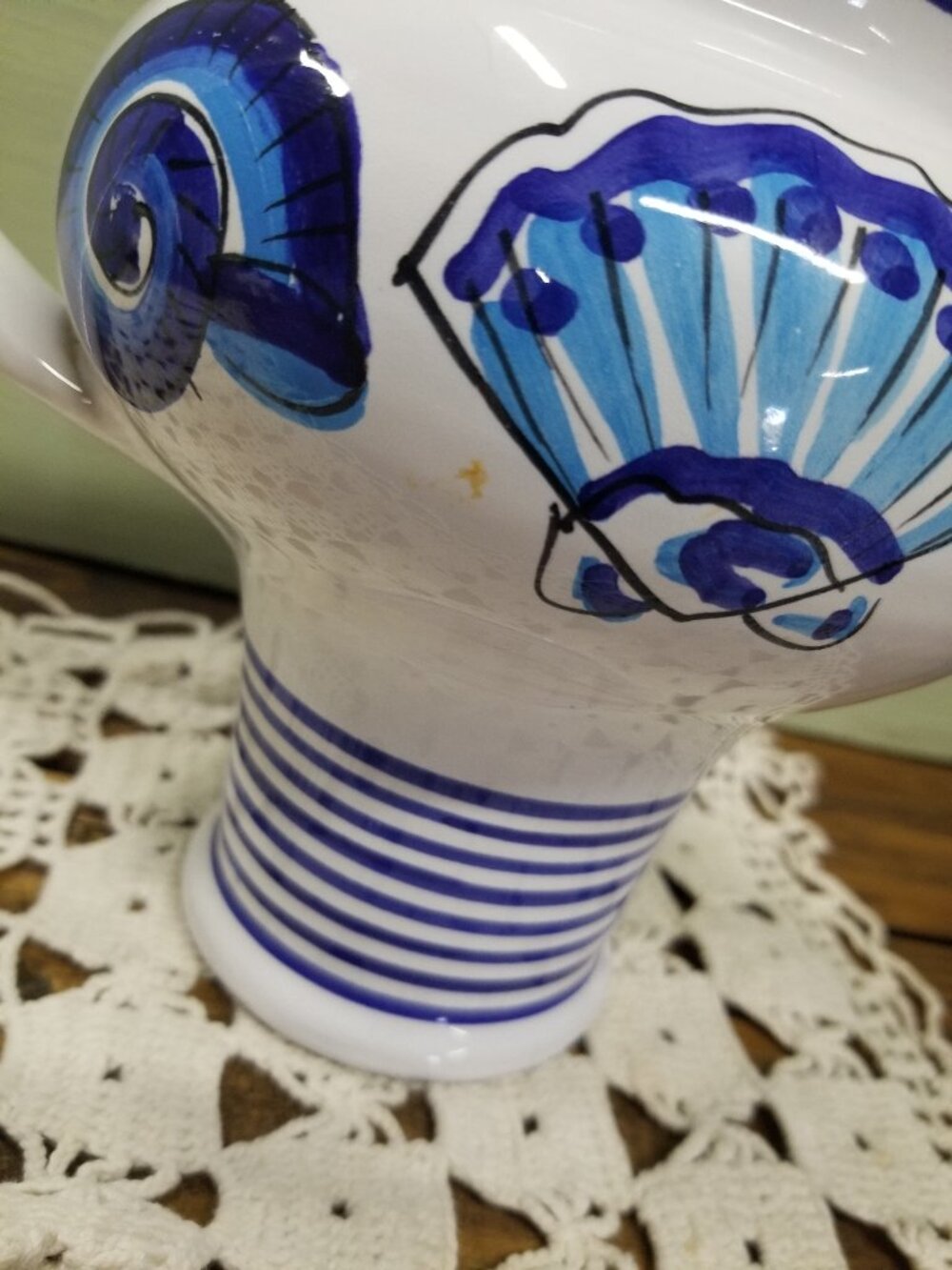 Starbucks Italy Hand Painted Pitcher Blue White with Seashells - Picture 7 of 7